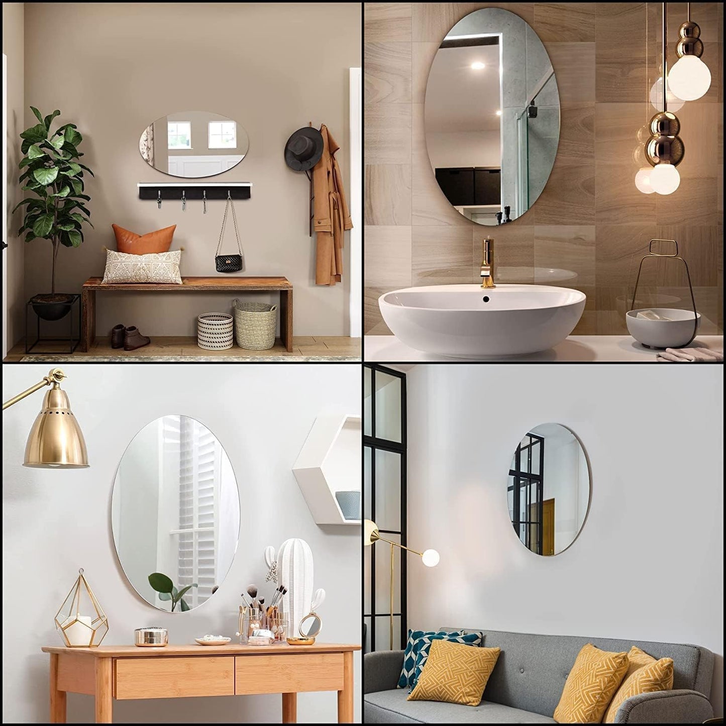 Combo of Oval Shape & Square Shape Mirror (Pack of 2)